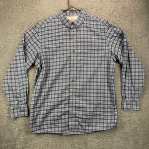 Bob Timberlake Mens XL Blue Gray Plaid Button Down Long Sleeve Cotton Shirt